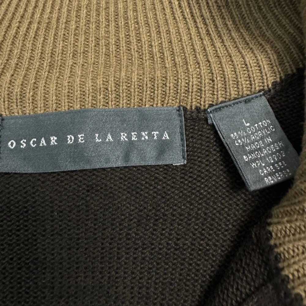 Oscar De La Renta Mens Dark Brown Quarter Zip Knit Sweater Large Great Condition